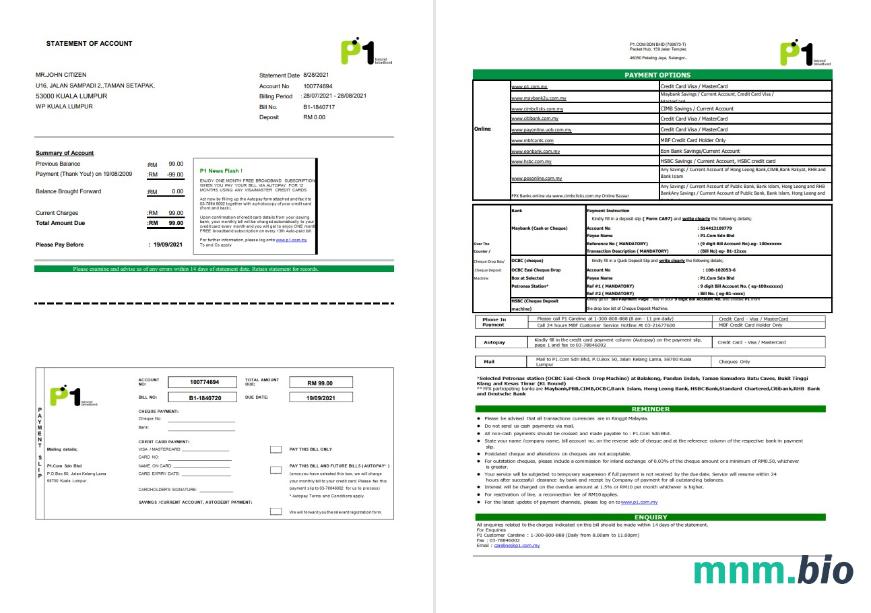 Malaysia Packet 1 Network bank wyciąg 3 stronas